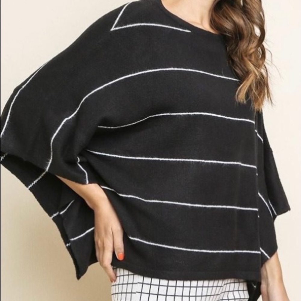 Umgee Black + Ivory Stripe 3/4 Sleeve Sweater - Picture 6 of 8